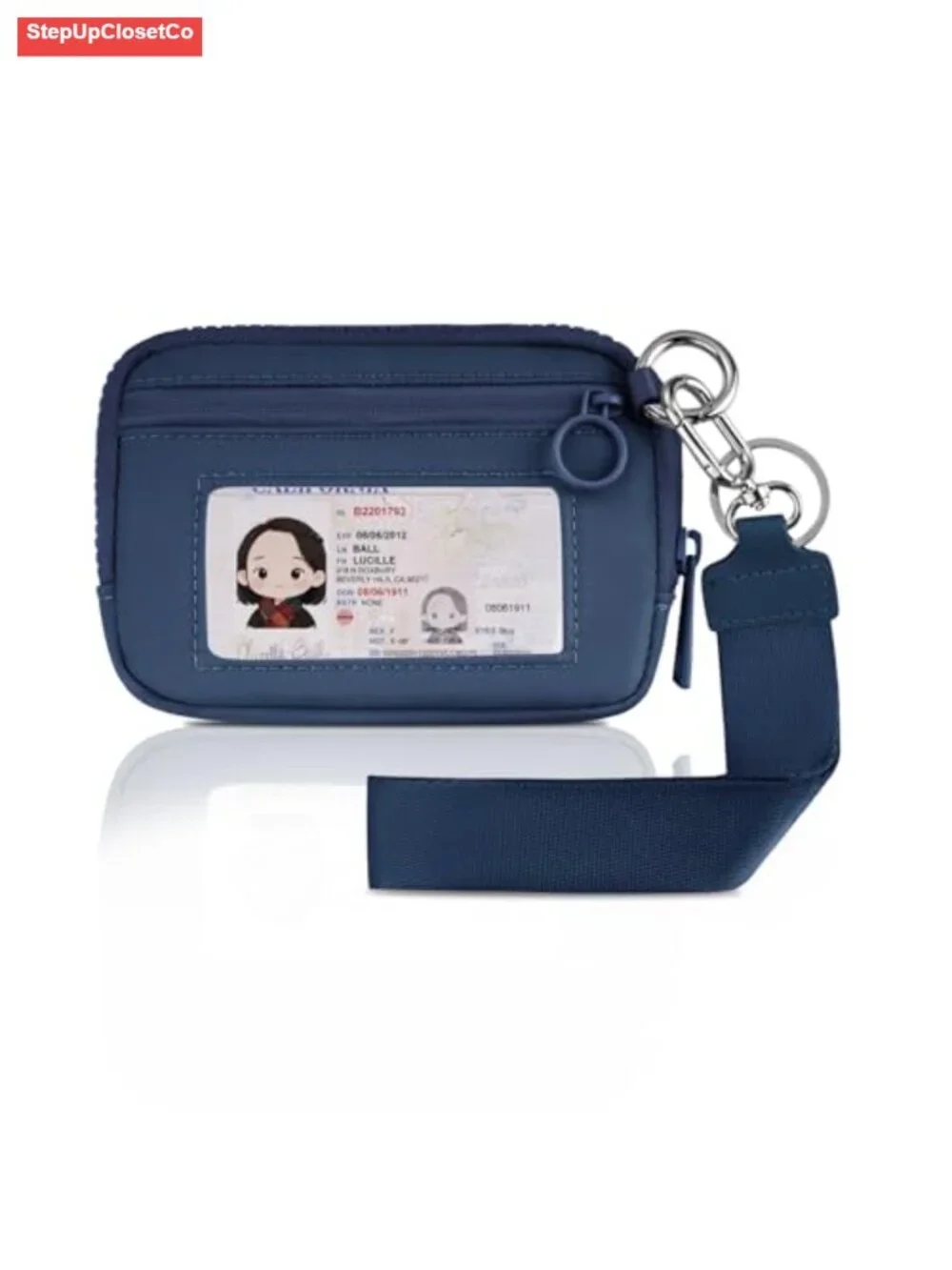 Keychain Wristlet Wallet for Women Zip Card Case with ID Window Nylon